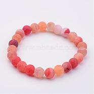 Natural Weathered Agate(Dyed) Stretch Beads Bracelets, Tomato, 2 inch(50mm)(BJEW-JB02513-01)