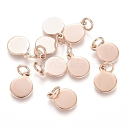 Ion Plating(IP) 304 Stainless Steel Charms, Stamping Blank Tag, with Jump Rings, Flat Round, Rose Gold, 10.5x8x0.8mm, Hole: 3.5mm(STAS-I124-02B-RG)