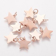 304 Stainless Steel Charms, Star, Rose Gold, 10x10.6x1.1mm, Hole: 4mm(STAS-Q201-T461R)