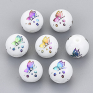 Electroplate Glass Beads, Round with Butterfly Pattern, Multi-color Plated, 10mm, Hole: 1.2mm(EGLA-S178-12H)