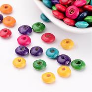 Lead Free Rondelle Natural Wood Beads, Dyed, about 8mm in diameter, 4mm thick, hole: 2.5mm(X-TB139Y)