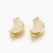 Electroplate Druzy Resin Links connectors, with Golden Tone Brass Findings, Moon, Beige, 18.5x10x4mm, Hole: 1mm(RESI-F014-D04)