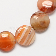 Flat Round Gemstone Natural Red Agate Stone Beads Strands, Coral, 16x5mm, Hole: 1mm, about 25pcs/strand, 16.5 inch(X-G-S110-03)