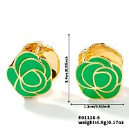 Vintage Brass Enamel Mountain Camellia Hoop Earrings, Women's Unique Minimalist Fashion Accessories, Green, 14x13mm(AP2045-5)