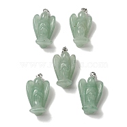 Natural Green Aventurine Pendants, Angel Charms with Platinum Plated Alloy Snap on Bails, 31~31.5x17~18x12mm, Hole: 7.5x4mm(G-C095-03P-05)