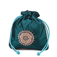 Chinese Style Rectangle Brocade Drawstring Bags, Organza Pouches Gift Jewelry Packaging Bag, Teal, 15x13cm(PW-WG11350-07)