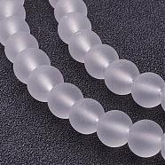 Transparent Glass Bead Strands, Frosted, Round, White, 8mm, Hole: 1.3~1.6mm, about 99pcs/strand, 31.4 inch(X-GLAA-S031-8mm-13)