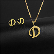 Golden Stainless Steel Initial Letter Jewelry Set, Stud Earrings & Pendant Necklaces, Letter D, No Size(IT6493-15)