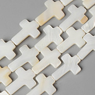 Natural Freshwater Shell Beads Strands, Cross, Beige, 18~20x14~15x3mm, Hole: 0.9mm, about 19pcs/strand, 14.80 inch(37.6cm)(SHEL-N026-74)