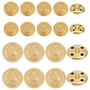 Olycraft 60Pcs 2 Style 4-Hole Brass Buttons, for Sewing Crafting, Half Round with Badge Pattern, Light Gold, 15~19.5x9mm, Hole: 2~3mm, 30pcs/style(BUTT-OC0001-24)