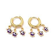 Enamel Star with Evil Eye Dangle Hoop Earrings, Gold Plated 304 Stainless Steel Jewelry for Women, Indigo, 23.5mm, Pin: 1mm(STAS-E162-05G-02)