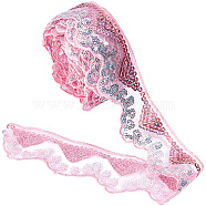 Waved Polyester Lace Trim, with Paillette, Pink, 2 inch(50mm), about 10 yards/pc(OCOR-WH0070-14A)