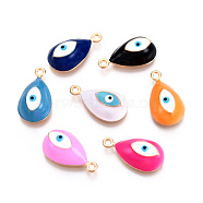 Rack Plating Light Gold Tone Alloy Enamel Pendants, Cadmium Free & Nickel Free & Lead Free, Teardrop with Evil Eye Charms, Mixed Color, 21.5x12x6.5mm, Hole: 1.6mm(PALLOY-T077-230)