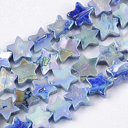 Freshwater Shell Beads Strands, AB Color Plated, Dyed, Star, Light Blue, 8~9x9x2~3mm, Hole: 0.8mm, about 55~59pcs/Strand, 15.89 inch(40.36cm) (SHEL-N026-08E)