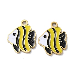 Ion Plating(IP) 304 Stainless Steel Pendants, with Enamel, Fish Charm, Golden, 16x13x1.5mm, Hole: 1.8mm(STAS-C083-10G-01)