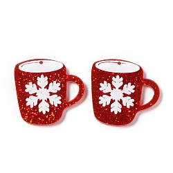 Christmas Transparent Printed Acrylic Pendants, with Sequins, Cup with Snowflake, FireBrick, 30x31x2mm, Hole: 1.4mm(SACR-G019-B06)