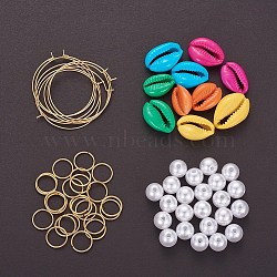 DIY Earring Making, 304 Stainless Steel Hoop Earrings, 304 Stainless Steel Jump Rings, Open Jump Rings, Imitation Pearl Acrylic Beads and Spray Paint Cowrie Shell Beads, Mixed Color, 10mm(DIY-X0098-31)