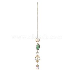 Brass & Crystal Suncatchers, Druzy Green Onyx Agate Wall Hanging Decoration, with Iron Chain, for Home Offices Amulet Ornament, Horse Eye, 435mm(HJEW-G018-04B-G)