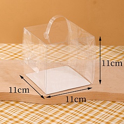 Foldable Transparent PET Cakes Boxes, Portable Dessert Bakery Boxes, Rectangle, Clear, 11x11x11cm(CON-PW0001-049B)