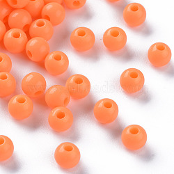 Opaque Acrylic Beads, Round, Coral, 6x5mm, Hole: 1.8mm, about 440pcs/50g(X-MACR-S370-C6mm-A11)