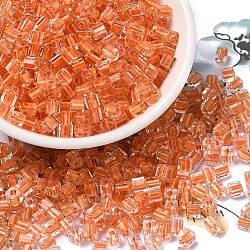 Glass Seed Beads, Transparent Lustered Glass, Square Hole, Square, Tomato, 4x4x4mm, Hole: 1.2mm, 5000pcs/pound(SEED-H002-F-1108)