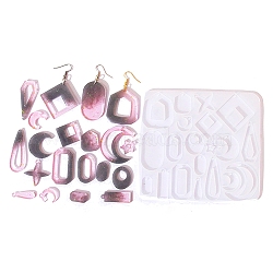 DIY Silicone Pendant Molds, Decoration Making, Resin Casting Molds, For UV Resin, Epoxy Resin Jewelry Making, Mixed Shapes, White, 112x127x4mm, Hole: 2mm, Inner Diameter: 14~44x6~40mm(SIMO-H018-05C)