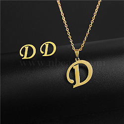 Golden Stainless Steel Initial Letter Jewelry Set, Stud Earrings & Pendant Necklaces, Letter D, No Size(IT6493-15)