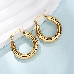 304 Stainless Steel Hoop Earrings, Ring, Ion Plating(IP), Real 18K Gold Plated, 27x25x5mm(EJEW-G458-02G)