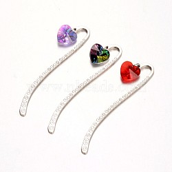 Antique Silver Alloy Glass Bookmarks, Heart, Mixed Color, 85mm(AJEW-JK00085)