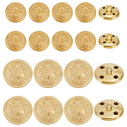 Olycraft 60Pcs 2 Style 4-Hole Brass Buttons, for Sewing Crafting, Half Round with Badge Pattern, Light Gold, 15~19.5x9mm, Hole: 2~3mm, 30pcs/style(BUTT-OC0001-24)