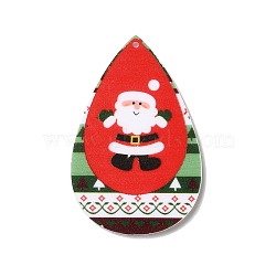 Opaque Christmas Themed Acrylic Big Pendants, Teardrop, Santa Claus, 56x36x2mm, Hole: 1.6mm(OACR-L018-04C)