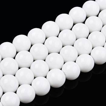 Opaque Solid Color Glass Beads Strands, Round, White, 8~8.5mm, Hole: 1.5mm, about 51~53pcs/strand, 14.96 inch~15.55 inch(38~39.7cm)