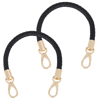 CutHollow 2Pcs Braided Round PU Leather Bag Straps Bag Handles, with Alloy Clasps, Bag Replacement Accessories, Light Gold, Black, 41.5x1cm
