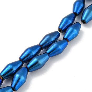 Electroplated Synthetic Magnetic Hematite Beads Strands, Bicone, Blue Plated, 6.2~6.5x12~12.5mm, Hole: 1.4mm, about 33pcs/strand, 16.89''(42.9cm)