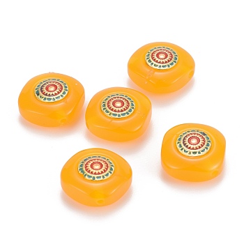 Resin Beads, with Golden Alloy Findings, Lead Free & Cadmium Free, Rhombus, Orange, 17.5x17.5x8mm, Hole: 2mm