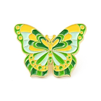 Flower Butterfly Enamel Pin, Gold Plated Alloy Badge for Backpack Clothes, Green Yellow, 22x30x1.5mm