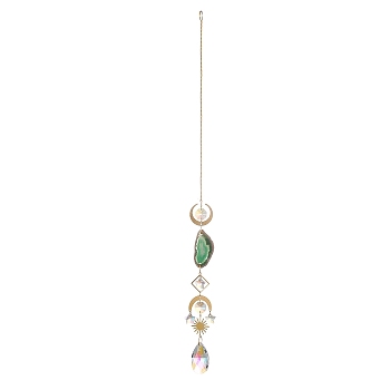 Brass & Crystal Suncatchers, Druzy Green Onyx Agate Wall Hanging Decoration, with Iron Chain, for Home Offices Amulet Ornament, Horse Eye, 435mm