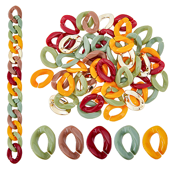 100Pcs 5 Colors Opaque Acrylic Linking Rings, with 100Pcs CCB Plastic Linking Rings, Quick Link Connectors, For Curb Chains Making, Twist, Mixed Color, 22~22.5x16~16.5x4.5~5.5mm, Inner Diameter: 6.5~12x6~13mm