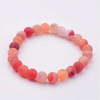 Natural Weathered Agate(Dyed) Stretch Beads Bracelets, Tomato, 2 inch(50mm)