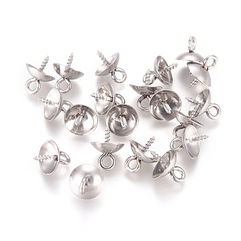 201 Stainless Steel Peg Bails Pendants, for Half-driled Beads, Stainless Steel Color, 10x8mm, Hole: 2mm, Pin:1.2mm