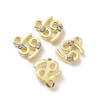 Zinc Alloy Charms, with Crystal Rhinestone, 12 Constellation, Golden, Cancer, 7~9x5~7x2~2.5mm, Hole: 1mm