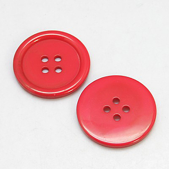 Resin Buttons, Dyed, Flat Round, Red, 28x3mm, Hole: 2mm, 98pcs/bag