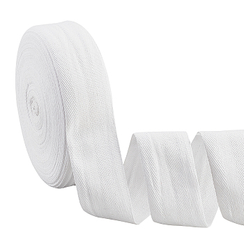 Flat Polycotton Twill Tape Ribbon, Herringbone Ribbon, White, 50x1mm