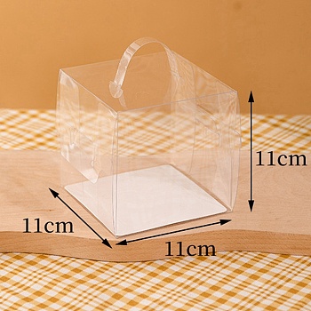 Foldable Transparent PET Cakes Boxes, Portable Dessert Bakery Boxes, Rectangle, Clear, 11x11x11cm