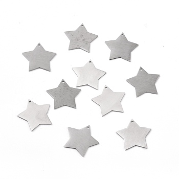 304 Stainless Steel Pendants, Double Side Drawbench, Stamping Blank Tag, Star, Stainless Steel Color, 21.5x22.5x1mm, Hole: 1.5mm
