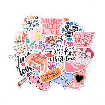 Self Love Club Theme Waterproof Self Adhesive Paper Stickers, for Suitcase, Skateboard, Refrigerator, Helmet, Mobile Phone Shell, Colorful, Word, 38~75x36~76x0.2mm, about 50pcs/bag