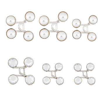 6 Sets 4 Style Adjustable Waist Extender Buckle for Jeans, Iron Removable Button Pins, with Plastic Imitation Pearl Beads or with Crystal Rhinestone Bead, Mixed Color, Button: 15.4~17.5x11~11.5mm, Hook: 19~33x8.5~24x1.7~8.5mm, 1 set/style