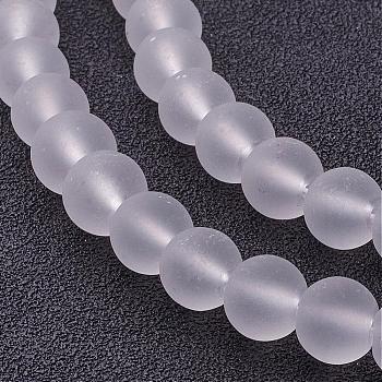 Transparent Glass Bead Strands, Frosted, Round, White, 8mm, Hole: 1.3~1.6mm, about 99pcs/strand, 31.4 inch