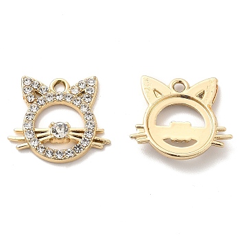 UV Plating Alloy Pendants, with Crystal Rhinestone, Cat Charms, Golden, 18x20x3.5mm, Hole: 2mm