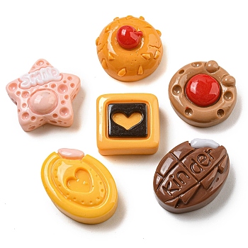 Opaque Resin Imitation Food Decoden Cabochons, Cookies Mixed Shapes, Mixed Color, 15~21.5x15.5~19.5x7~10.5mm